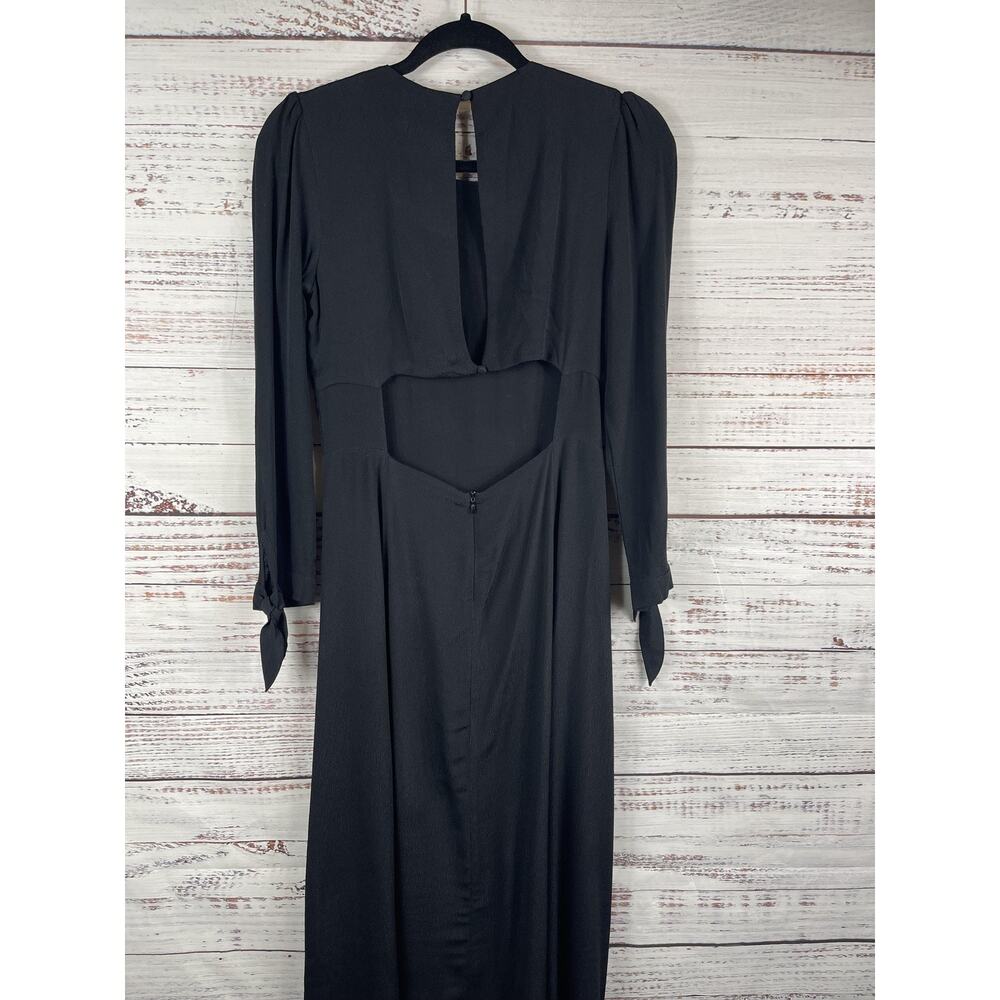 LBLC The Label Dress Women's Small Black Cutout Back Puff Sleeve Maxi Side Slit - Picture 12 of 14